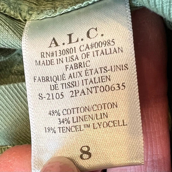NWOT A.L.C. Cobin Paperbag Waist High Rise Belted Pants Fern Green Twill Women 8 - Picture 9 of 12